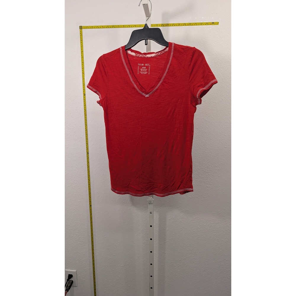 Blue Sol Womens Red V-Neck Short Sleeve Cotton Modal Slub T-Shirt Small RN120463